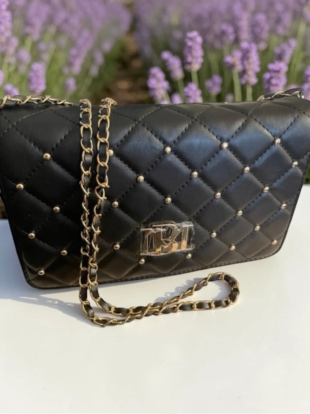Badgley Mischka Quilted Vegan Leather Crossbody Bag.